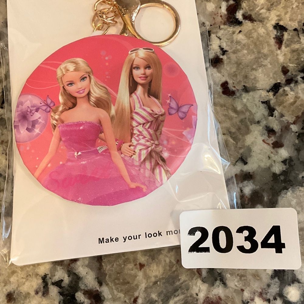 2034 Pink Barbie Keychain Double Sided Mirror Key chain Bag Charm